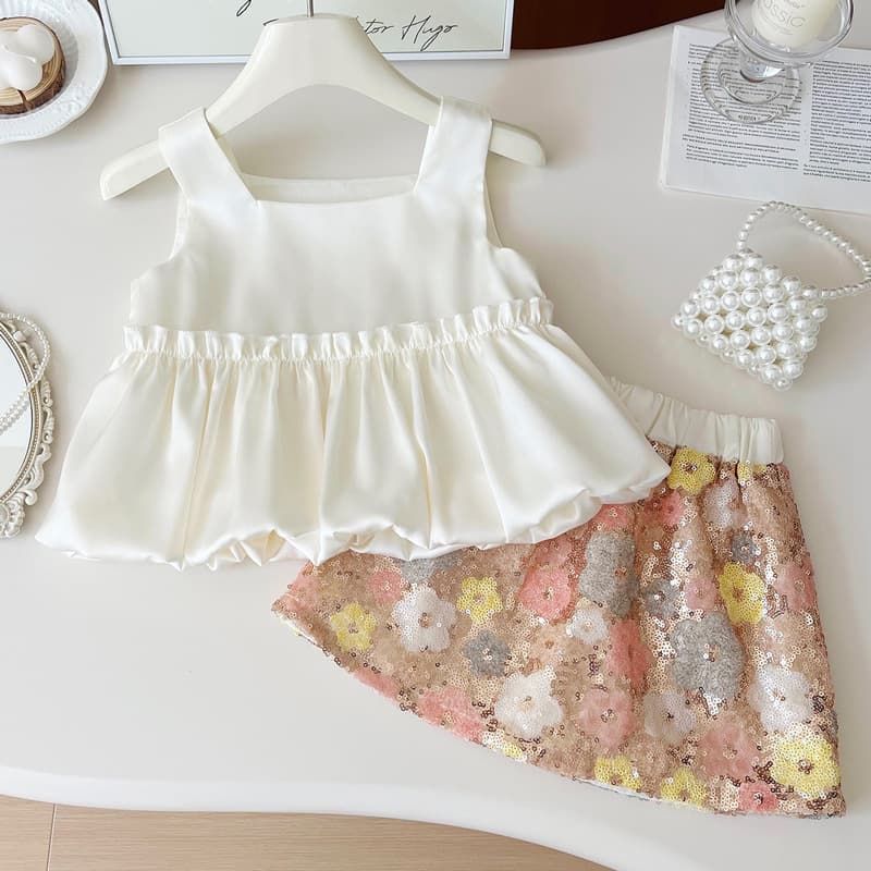 Girls Fashion Vest Sequined Skirt Set 2026 Summer New Style Baby Girl Fashionable Summer Short Skirt Two-piece Trendy Set