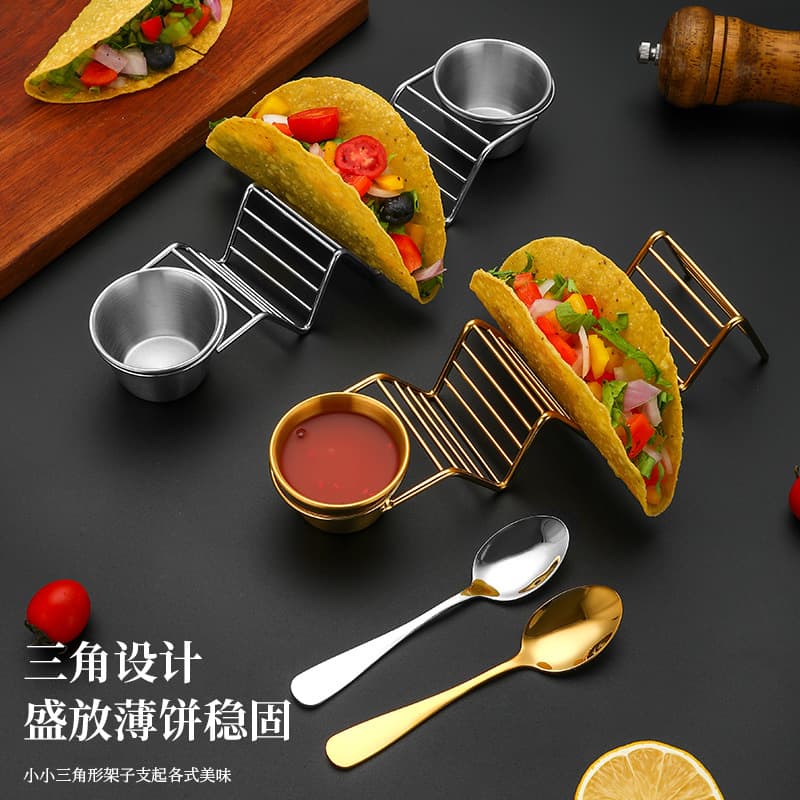 Cross-border 201 stainless steel taco stand with sauce cup, taco holder, tortilla rack