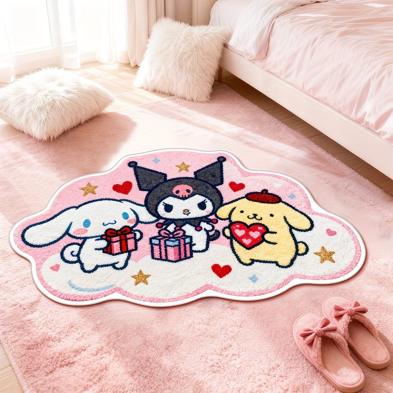 Cross-border temu hot-selling irregular Sanrio rug, imitation cashmere skin-friendly rug, bedside rug for bedroom insulation, in stock