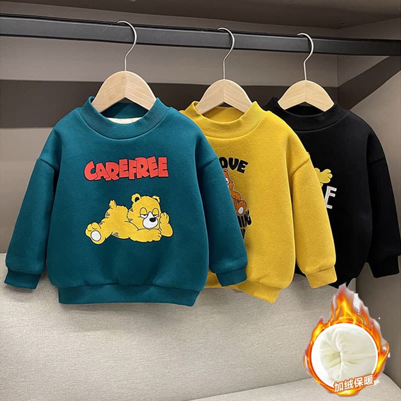 Thickened Fleece Lined round Neck Sweatshirt for Boys Winter Clothes Baby Kids Children's Clothing Soft Cotton Cartoon Print