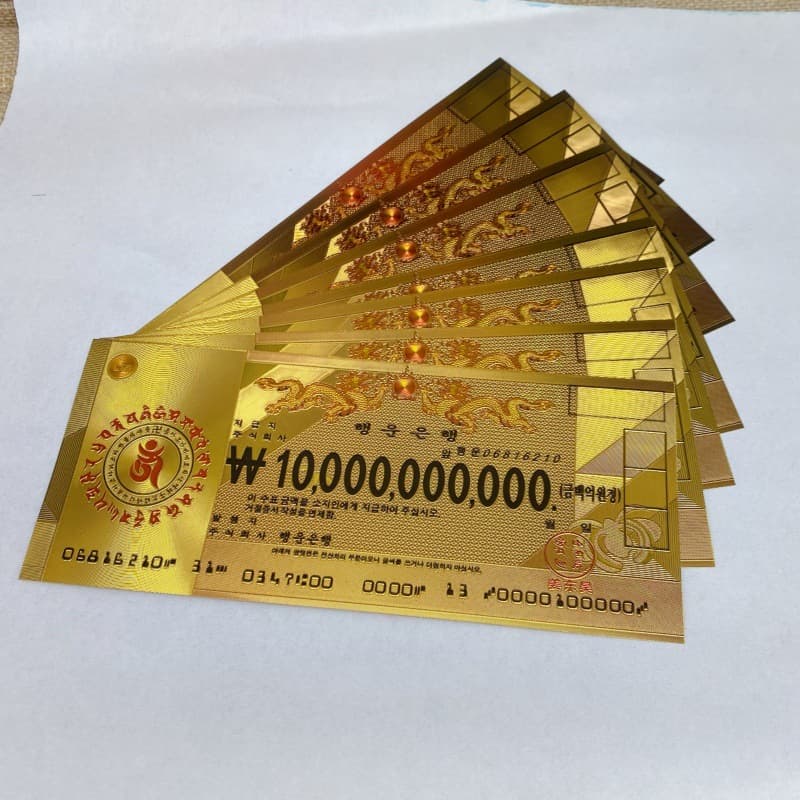 Korean Gold Foil Banknote, Foreign Currency Paper Money, Overseas Commemorative Coin