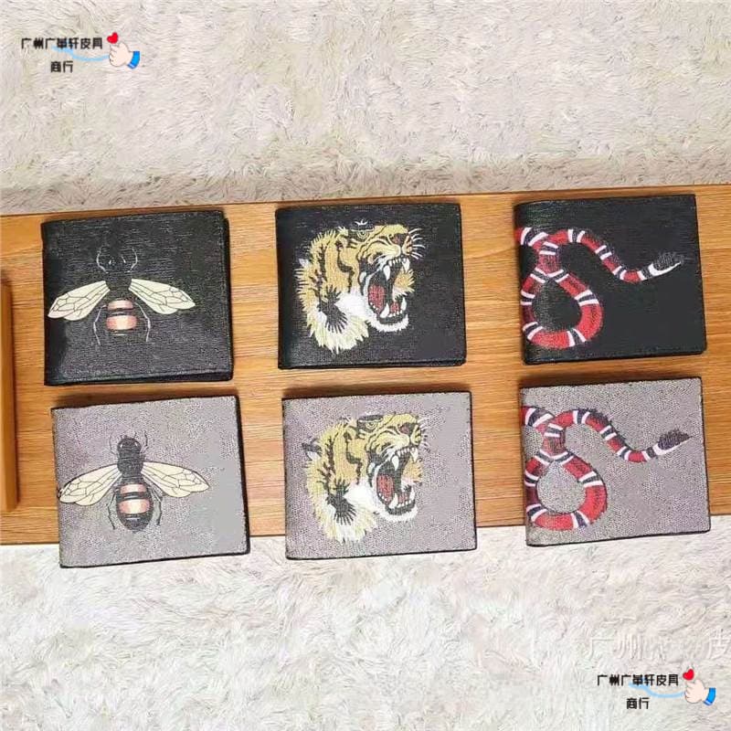 Cross-border wallet source, European and American style silk-printed animal wallet, horizontal square shape, in stock, men's casual PU bi-fold wallet
