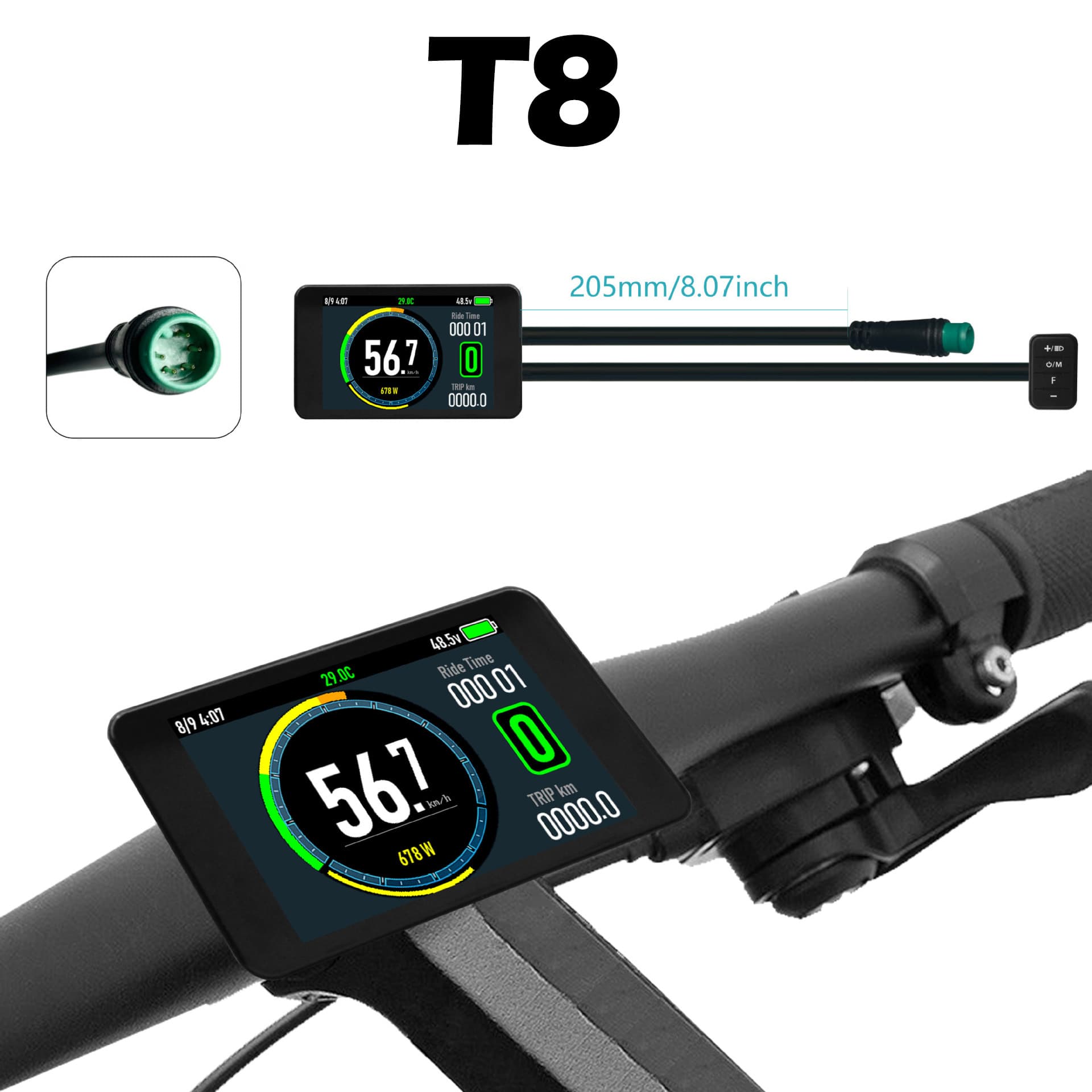 Mountain Bike Electric Conversion Kit T8 Color Screen Display Compatible with Multiple Communication Protocols 24-72V