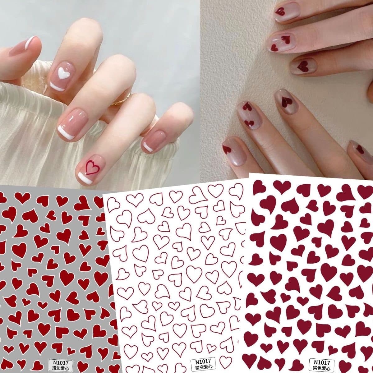 New Year Nail Art Heart Embossed Stickers Red Festive Peach Heart New Year Red Pure Desire Crooked Heart Brightening Nail Art Nail Stickers