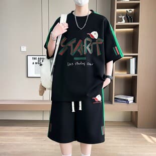 Youth Summer Set for Boys - Trendy, Loose, Plus Size Men's Fashion, Handsome Casual Short Sleeve T-Shirt and Shorts Two-Piece