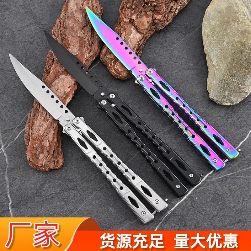 Factory Foldable Unsharpened Butterfly Practice Knife Cross-border Outdoor CSGO Butterfly Knife Hand Training Game Toy