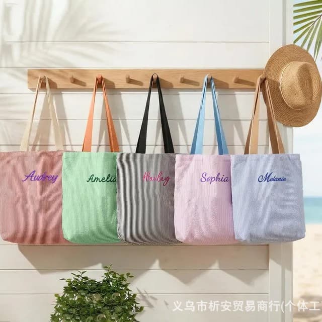 Etsy personalized hand-embroidered bag tote bag striped small fresh contrasting color single shoulder tote bag large capacity sail