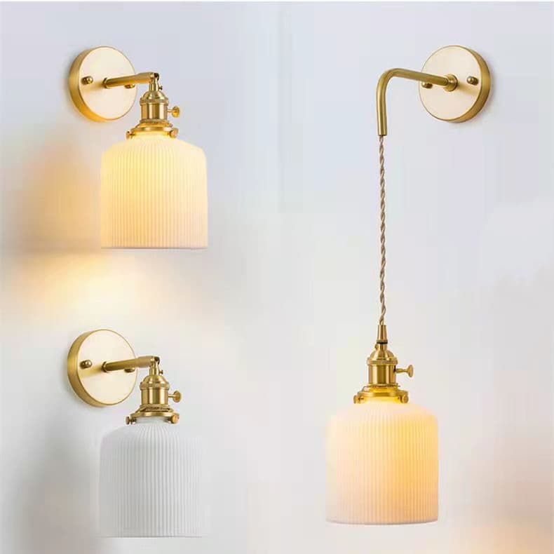 Japanese Ceramic Mini Pendant Light Wall Lamp Vintage Brass Pleated Pendant Light Nordic Dining Room Bar Bedside Lamp