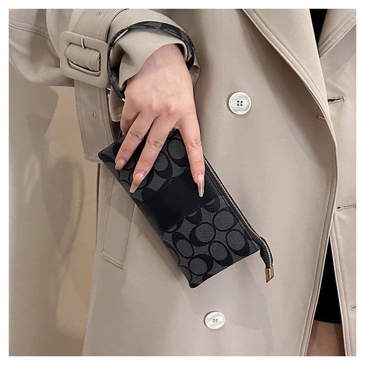 Wholesale Women's Long Wallet Classic Oval Print Vintage Pattern Zipper Wristlet Bag Elegant Soft Leather Handbag