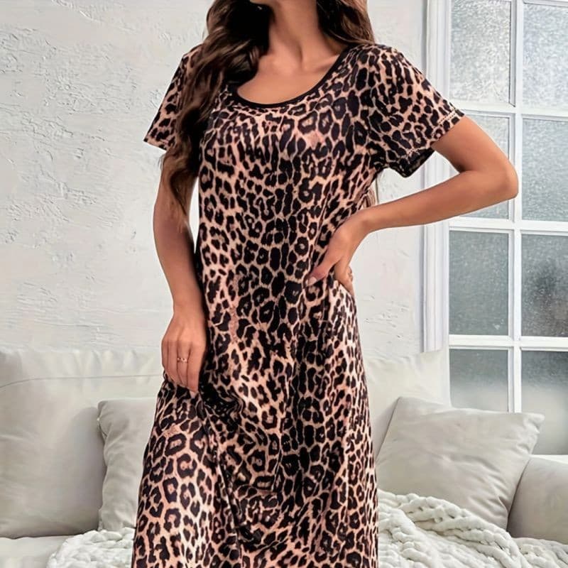 European and American Cross-Border Leopard Print Home Sleepwear, One-Piece Dropshipping, Direct Supply to Amazon/Temu/AliExpress TK