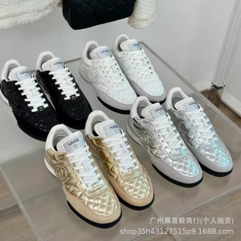 Chanel-Style Ballerina Shoes High-End Diamond Quilted Casual Sports Shoes for Women 2026 New Genuine Leather White Sneakers Thick Sole German Trainer Shoes