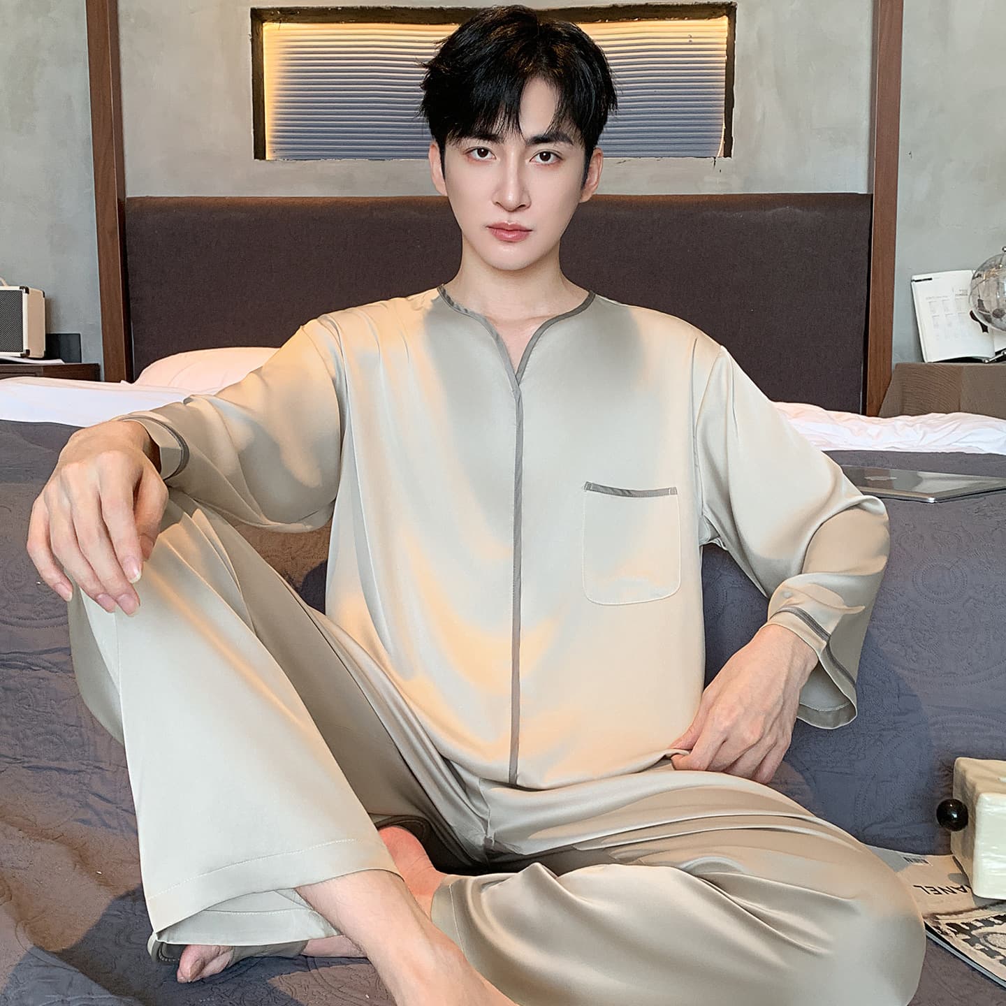 Men's Ice Silk Long Sleeve Pajama Set 2026 New Spring and Autumn Plus Size Loose Thin Style
