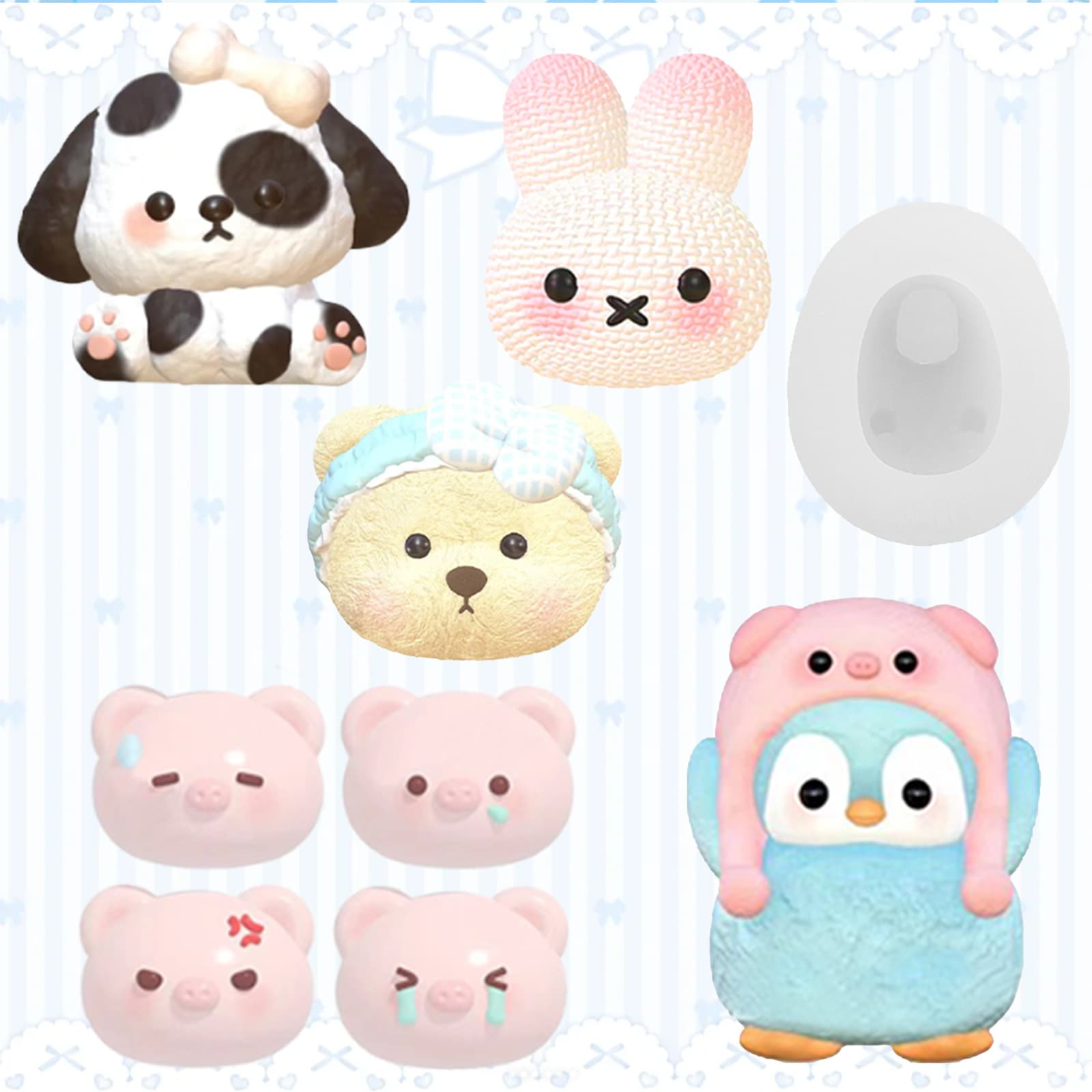 Penguin Animal Squishy Mold DIY Cartoon Bear Head Squishy Toy Handmade Silicone Mold
