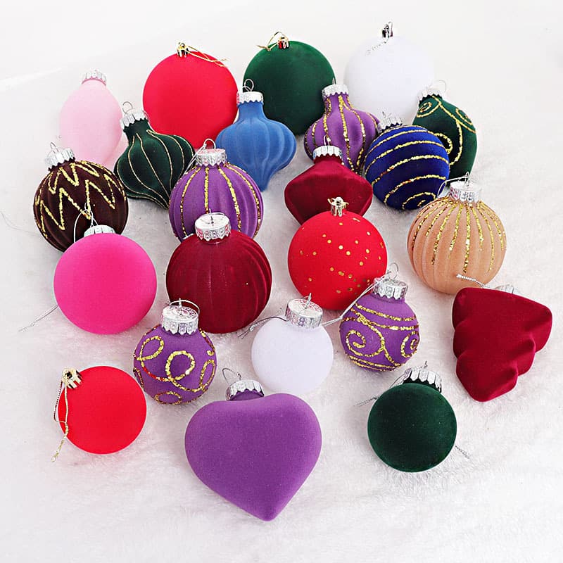 Cross-border Hot-sale Plastic Painted Flocked Christmas Balls, Tree Hanging Decor for Scene Setup
