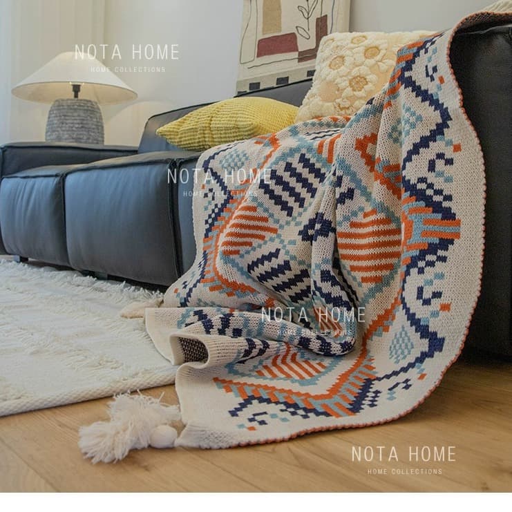 Bohemian style sofa blanket, ethnic style throw blanket, Nordic style shawl, air conditioner blanket, homestay knitted tassel bed runner blanket