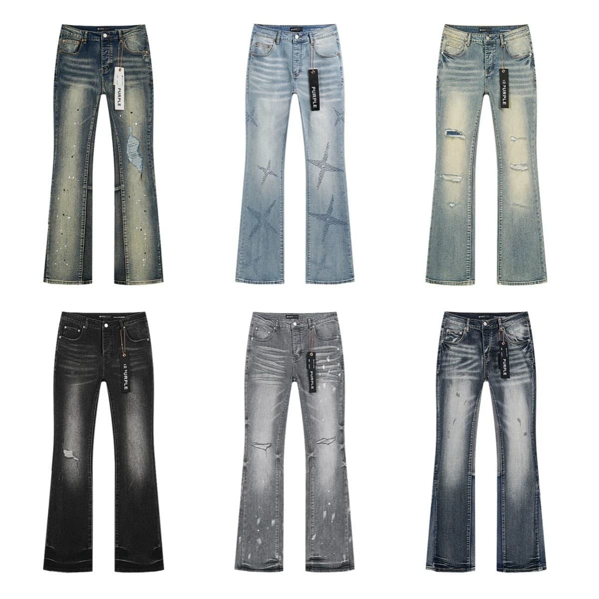 Meichao PB Vintage Splatter Paint Distressed Jeans High Street Washed Casual Trendy Flared Long Pants for Men