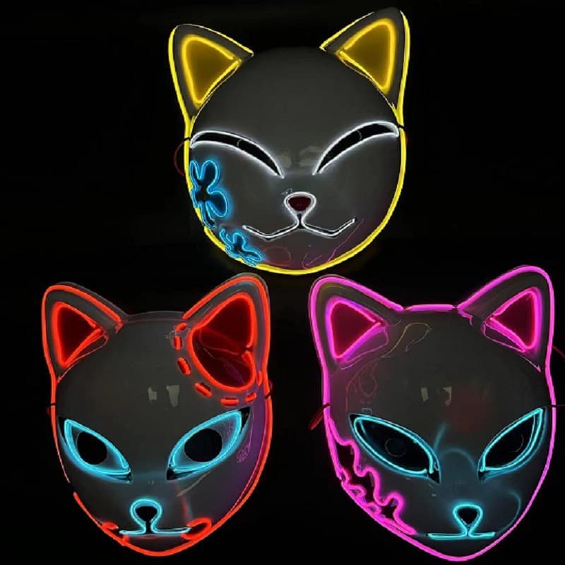 In Stock Demon Slayer Glowing Mask EL Mask LED Cat Face Mask Prop Halloween Glowing Mask
