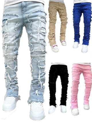 eBay independent station cross-border foreign trade fashionable patchwork jeans men's loose casual high street washed long pants