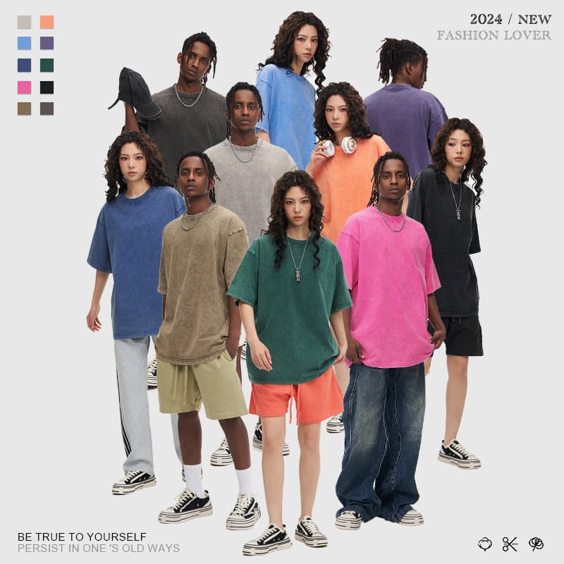 300g washed heavyweight T-shirt with oversized drop shoulder, American-European vintage style, loose short sleeves for men and women, printable