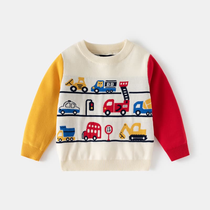 TYG Kids children's clothing boys' multi-cartoon car jacquard pullover sweater new children's double-layer cotton top