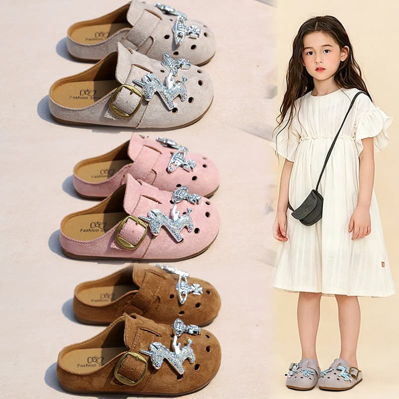 Girls' Birkenstock Crocs 2026 Summer Baotou Sandals Cute Unicorn Decorated Soft Bottom Non-Slip Children's Slippers