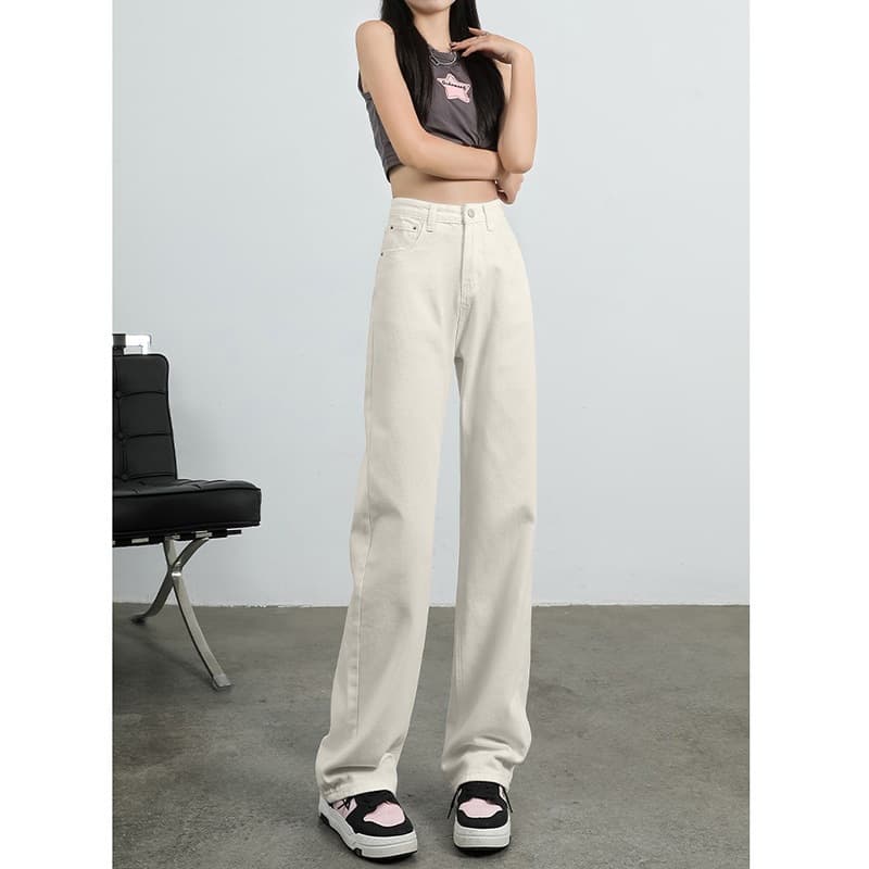 Korean Style Simple Wide-Leg Loose High-Waist Straight-Leg Jeans for Women Spring Autumn Slimming Tall Versatile Floor-Length Jeans