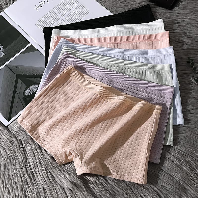 Women's Boxer Briefs Pure Cotton Full Cotton Gusset Breathable Mid-Rise Seamless Anti-Peek Safety Shorts Girls Vertical Stripe Flat Leg Pants