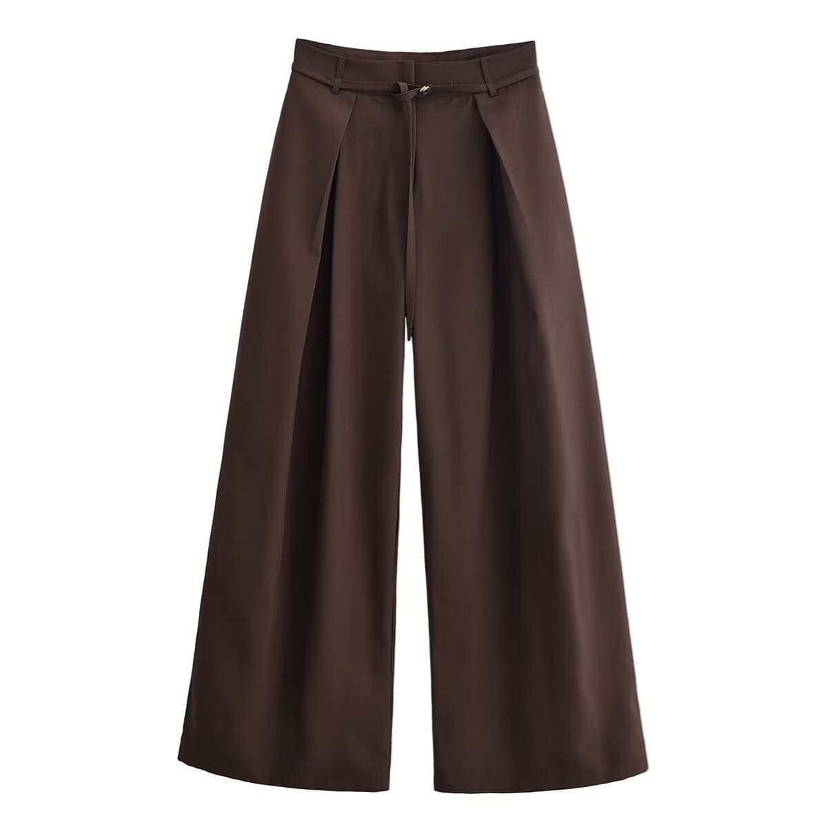 Pb&Za 2025 Winter New Women's High-Waisted Pleated Loose Pants with Thin Belt