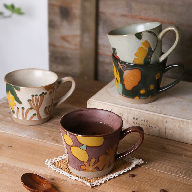 Vintage Hand-Painted Mug, Rustic Breakfast Cup with Floral Ceramic Design, Personalized Ins Style Underglaze Water Cup
