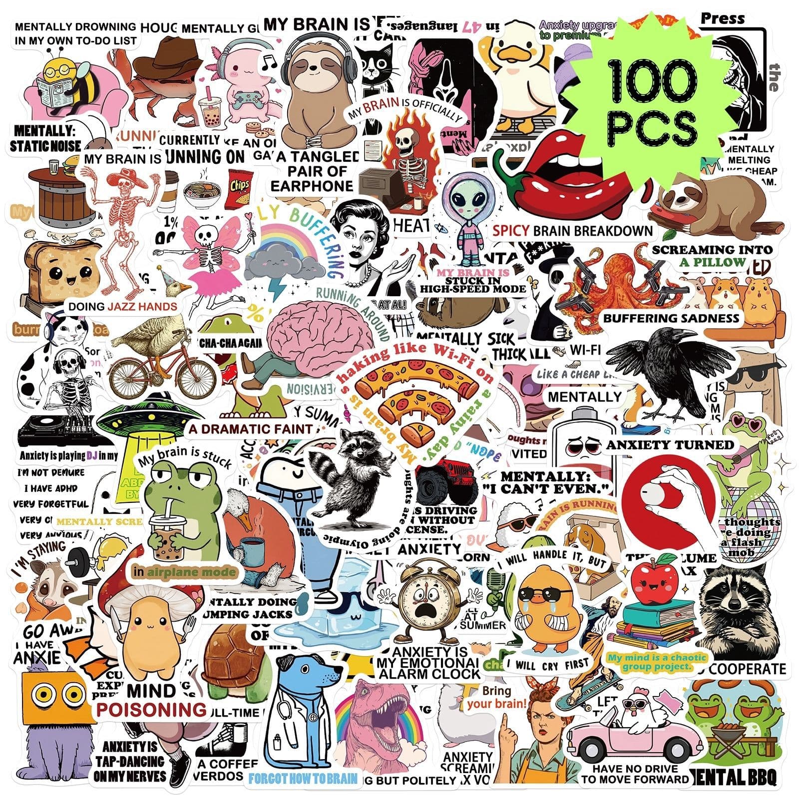 100 Sheets Amazon Hot Selling Mental Breakdown Stickers Creative DIY Scooter Luggage Laptop Stickers
