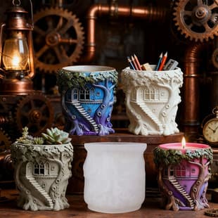 YinDian Tree House Flower Pot Cement Aromatherapy Plaster Cup Mold DIY Resin Storage Cup Flower Pot Ornament Silicone Mold