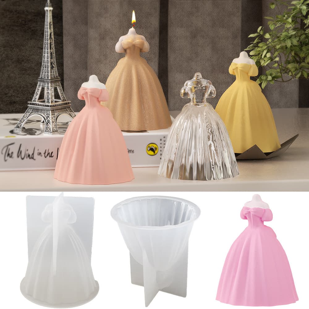 Poppy diy scented candle plaster mold princess dress wedding dress fluffy evening dress cake silicone mold