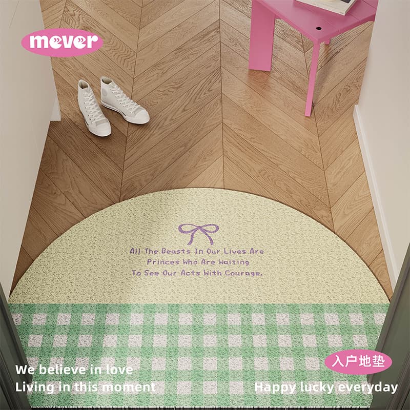 Korean-style checkered semi-circular scrapper doormat, anti-slip foot pad rug, customizable for entryway and doorway