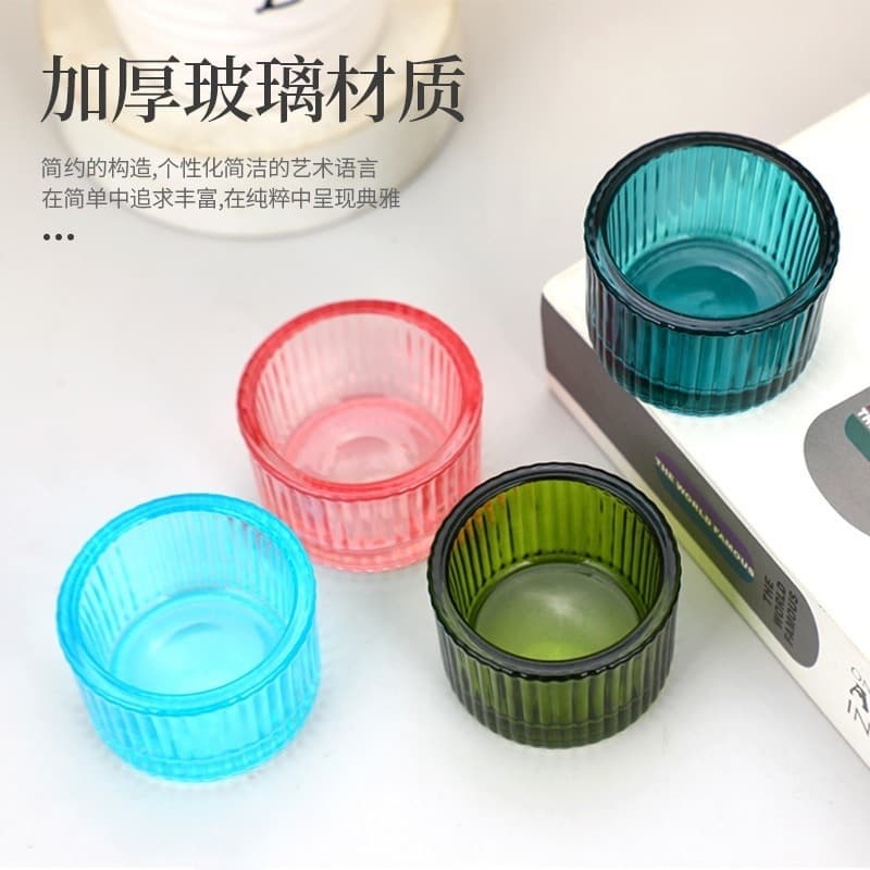 Wholesale transparent vertical striped candle cup simple thickened glass candle holder colorful aromatherapy candle cup glass aromatherapy cup