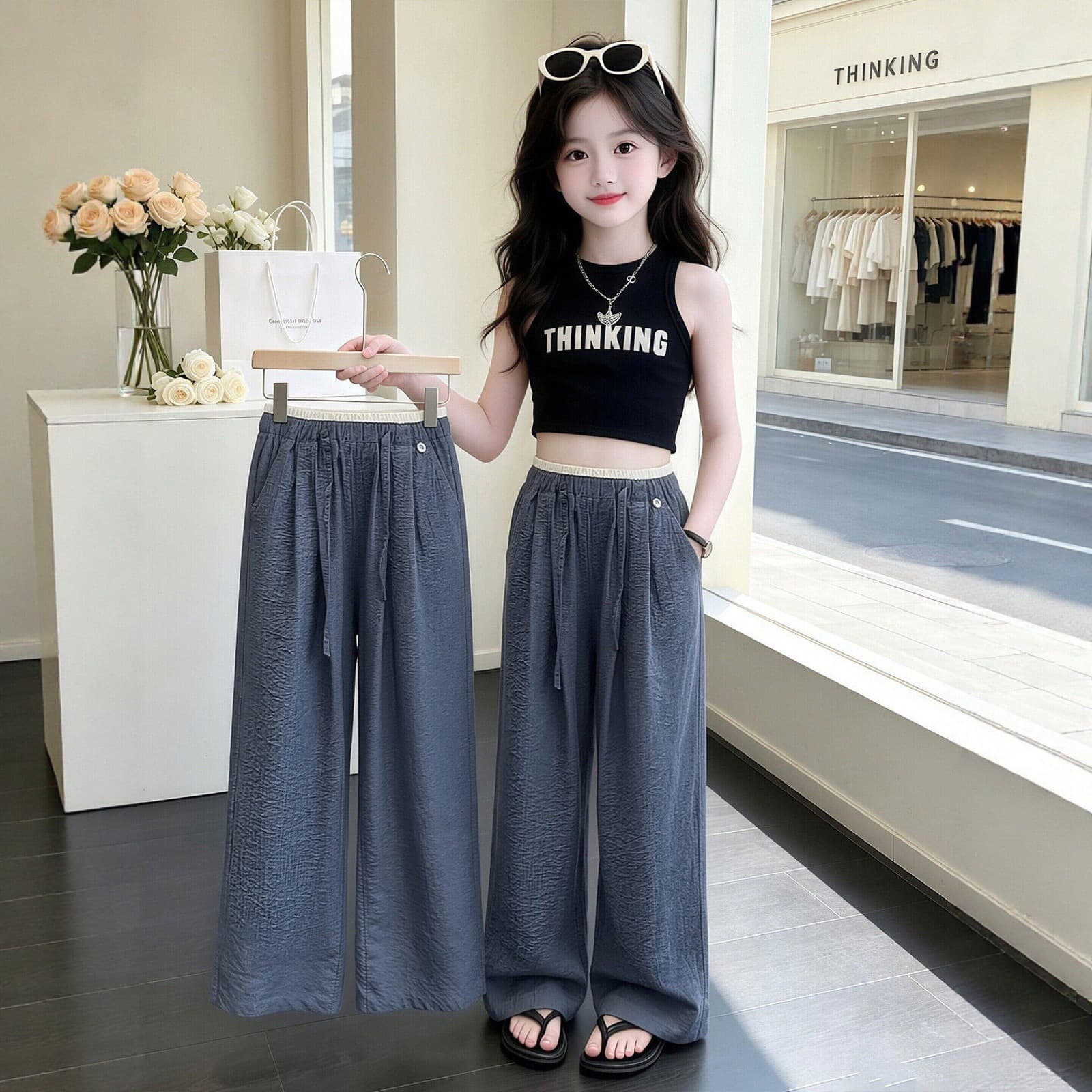 Children's summer clothing 2026 new children's clothing girls summer thin pants anti-mosquito pants wide leg straight pants big girls