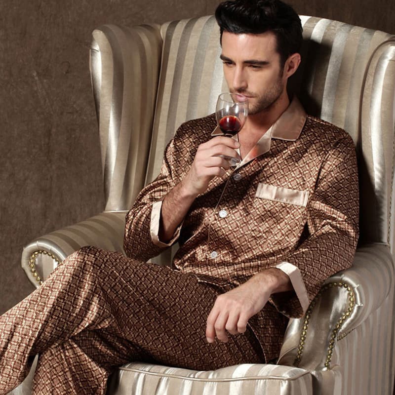 Spring and Autumn Thin Silk Long-Sleeve Men's Pajamas, Silk-Like Men's Plus Size Short-Sleeve Pajamas, Ice Silk Summer Homewear
