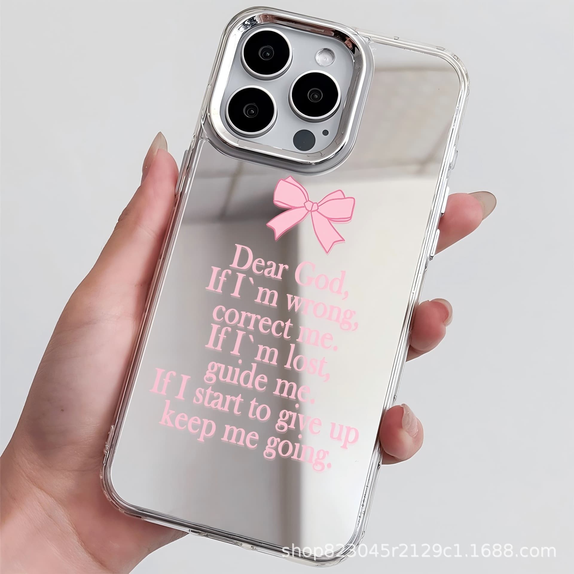 iPhone16pro electroplated lens is suitable for Apple 15/14/13/12 pink bow graffiti mirror case