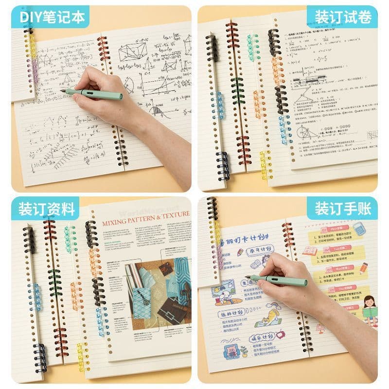 5-Hole Clip Ring Loose-Leaf Binding Rings Plastic Binding Clips for Book Binding DIY Detachable Self-Made