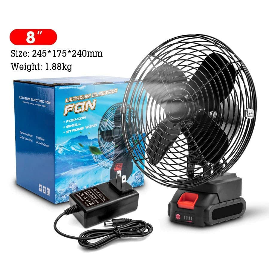 Outdoor camping rechargeable high-capacity electric fan, fishing lithium battery electric fan, portable Makita interface iron fan.
