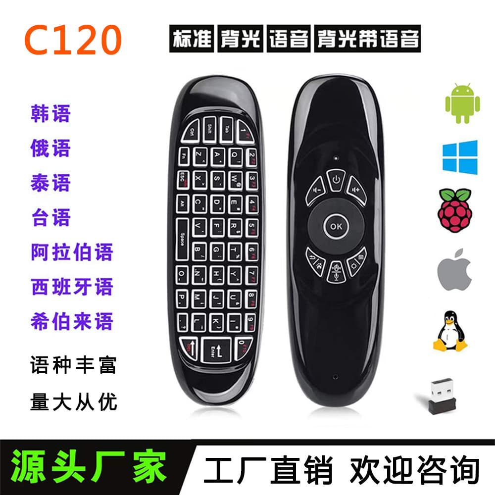 C120 2.4G Mini Keyboard with Voice Backlight and Dual-sided Motion-sensing Air Mouse
