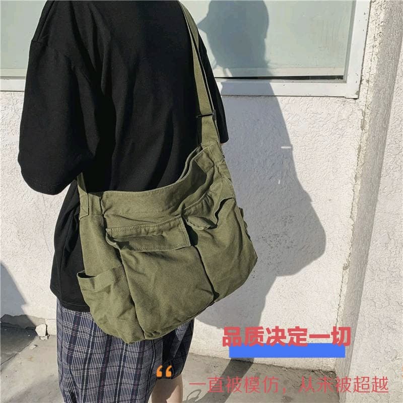 Canvas Single Shoulder Slant Cross Bag Men Women Students Large Capacity Artistic Casual Neutral Tote Bag For Class