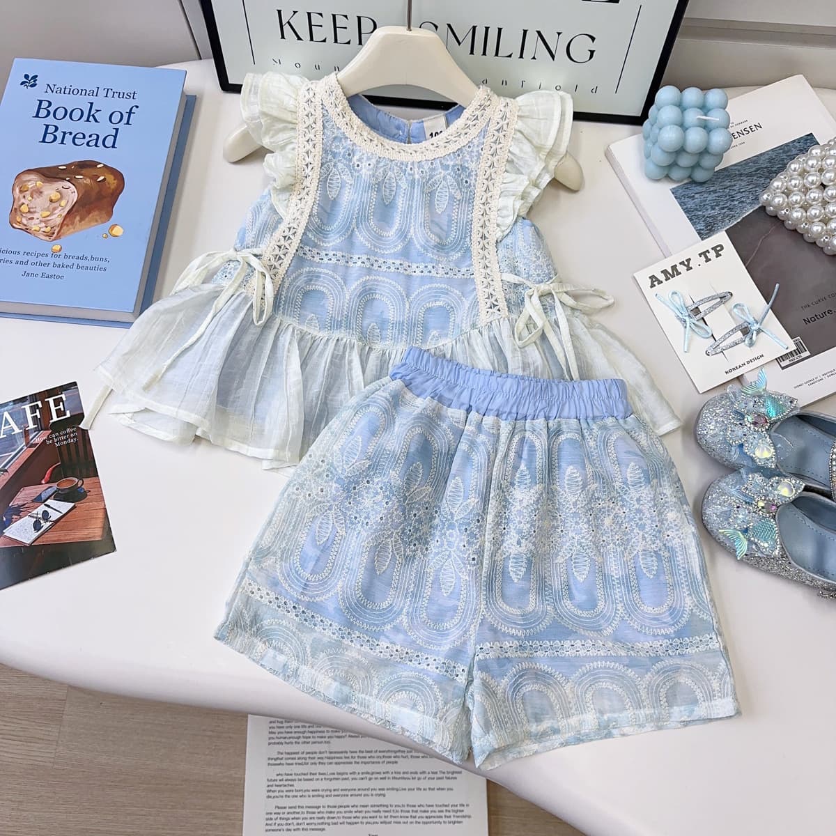 Girls suit summer new style baby girl small fragrant lace top shorts two-piece set CM1252