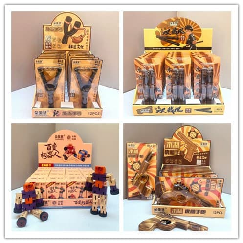 New traditional bamboo toy, wooden transforming robot, versatile robot, bamboo dragonfly, educational toy, bamboo stick figure.