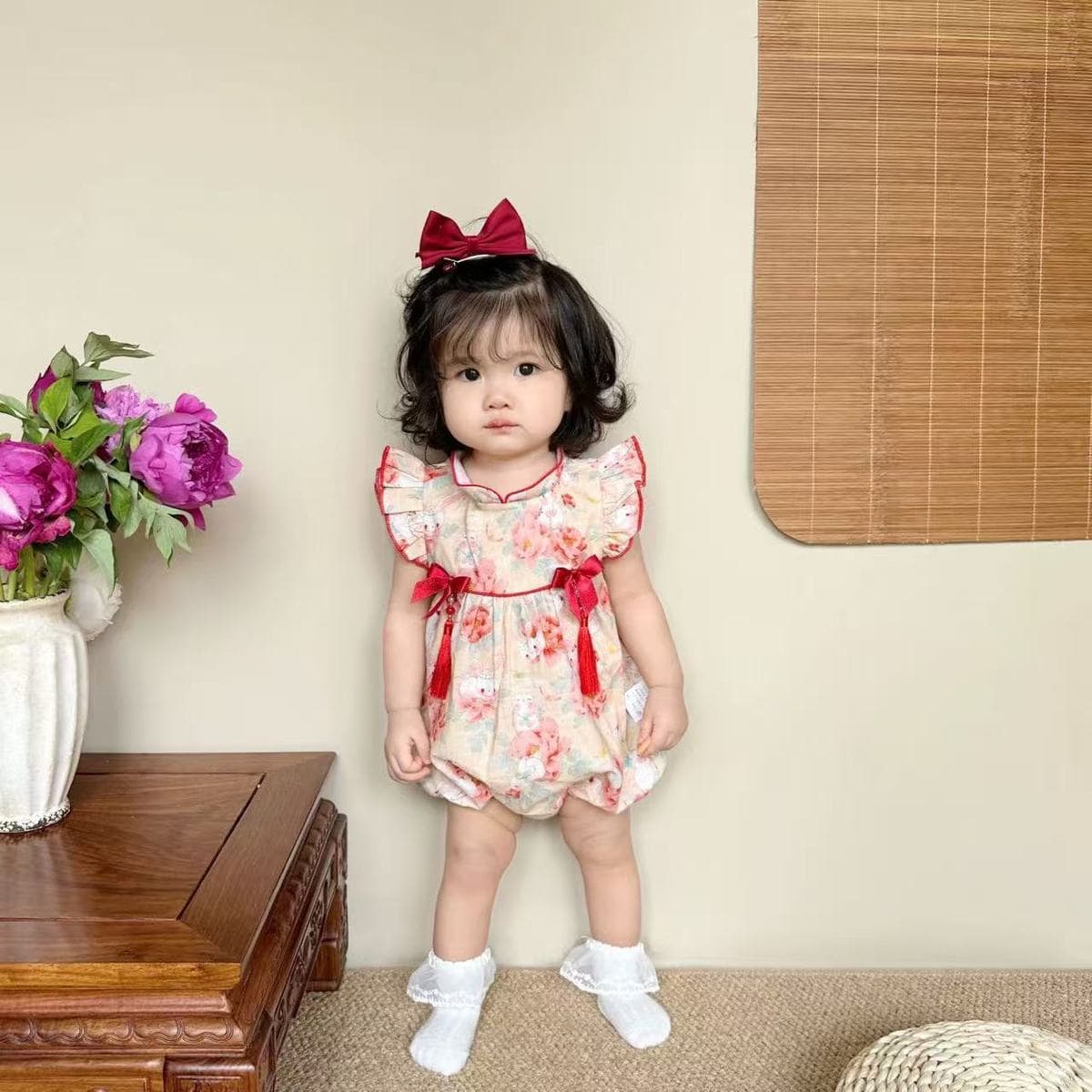 Summer baby national style clothes for girls, flying sleeves, triangle crawling clothes, girls' going out clothes, sisters' outfits, harem clothes