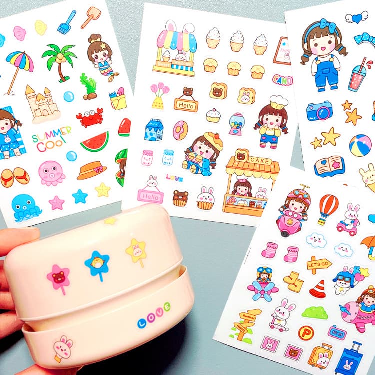 Korean Ins Cute Scrapbooking Stickers, Cartoon Thermal Mug Stickers, Student Water Bottle Transparent PVC Stickers