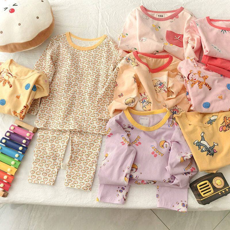 Bedoha Children's Thermal Underwear Home Clothing Girls Cartoon Underwear Set Middle Children Long Sleeve Long Pants Autumn Clothes and Autumn Pants