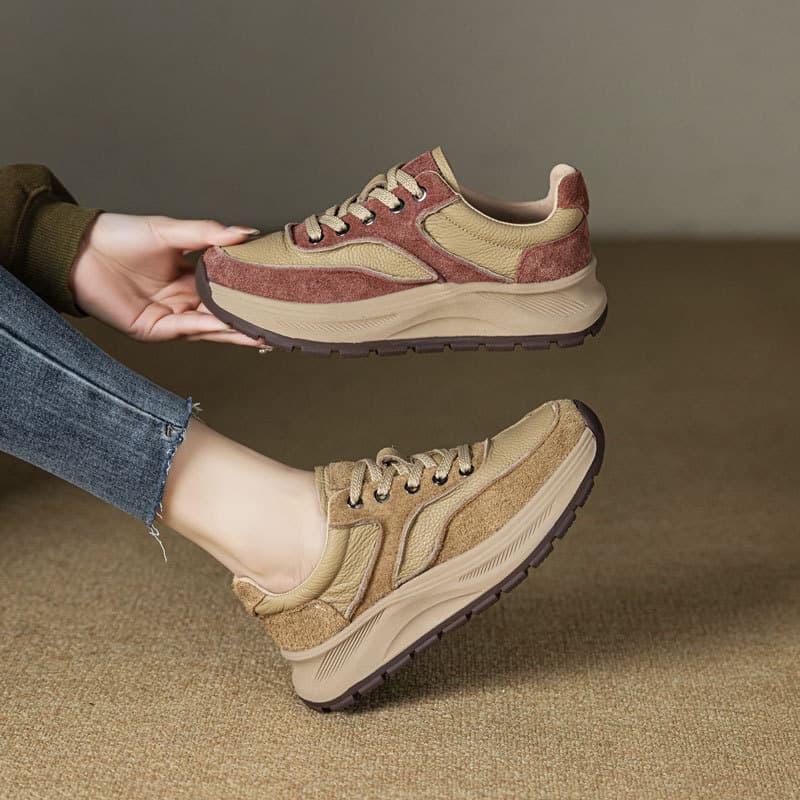 2025 New Genuine Leather Agam Sneakers for Women, Versatile Thick-Soled Red Board Shoes, Top-Layer Cowhide Shoes, Retro Plus Size Women's Shoes