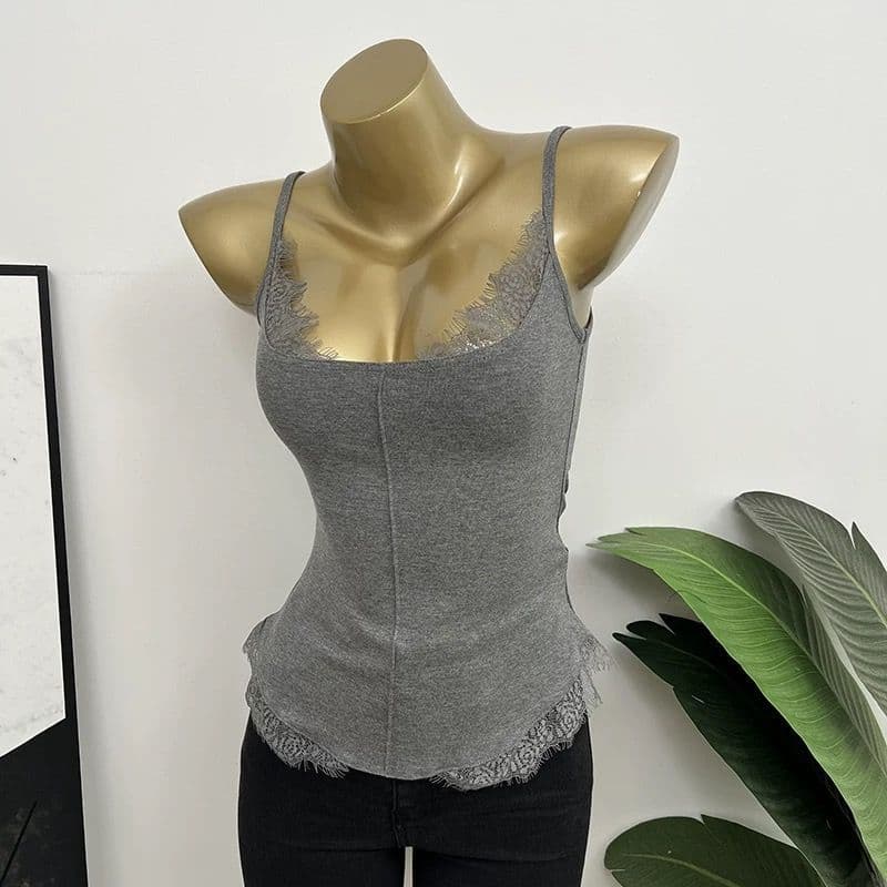 95% Cotton Spring/Summer New Lace Camisole Top for Women, Slim Fit Plus Size, Outerwear or Inner Layer, Sexy Crop Top