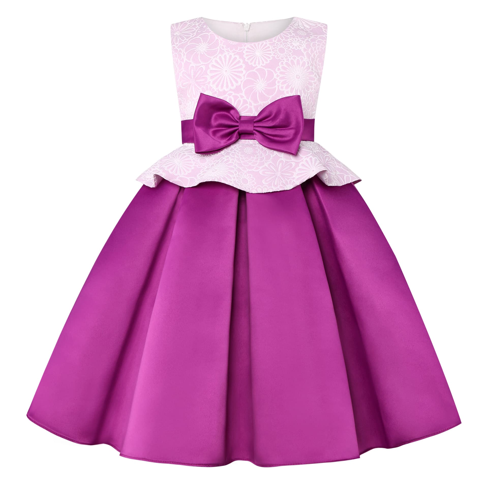 Summer Children's Formal Dress with Bow, Princess Cute Dress for Flower Girl, Host, Performance Evening Gown