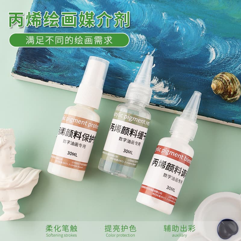 Acrylic Blending Medium, Protective Agent, Slow-Drying Agent, Professional Digital Painting Medium, Enhances Gloss and Brightness, Waterproof and Sunproof